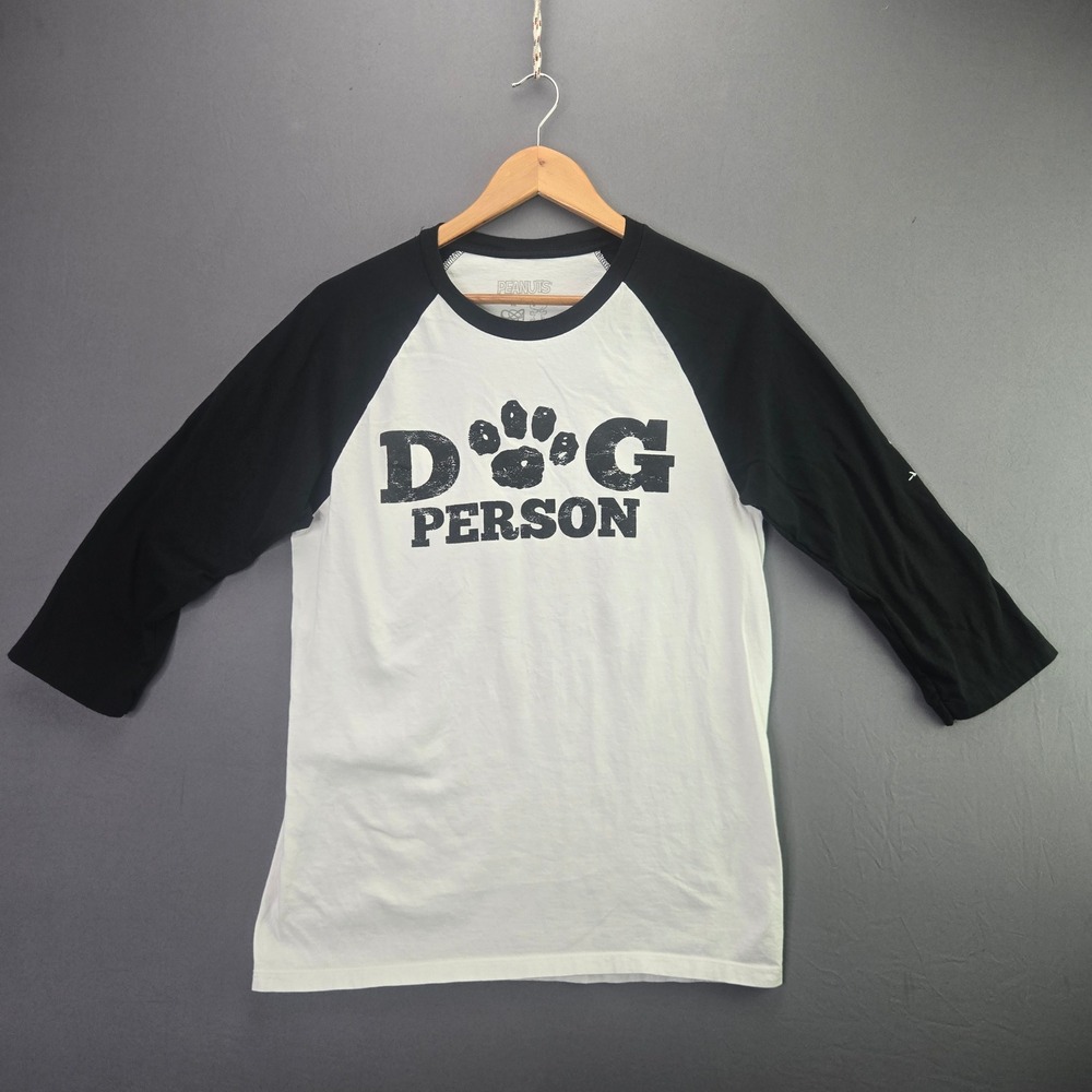 Peanuts Snoopy Raglan T-Shirt Dog Person M White Black 3/4 Sleeve Cedar Fair